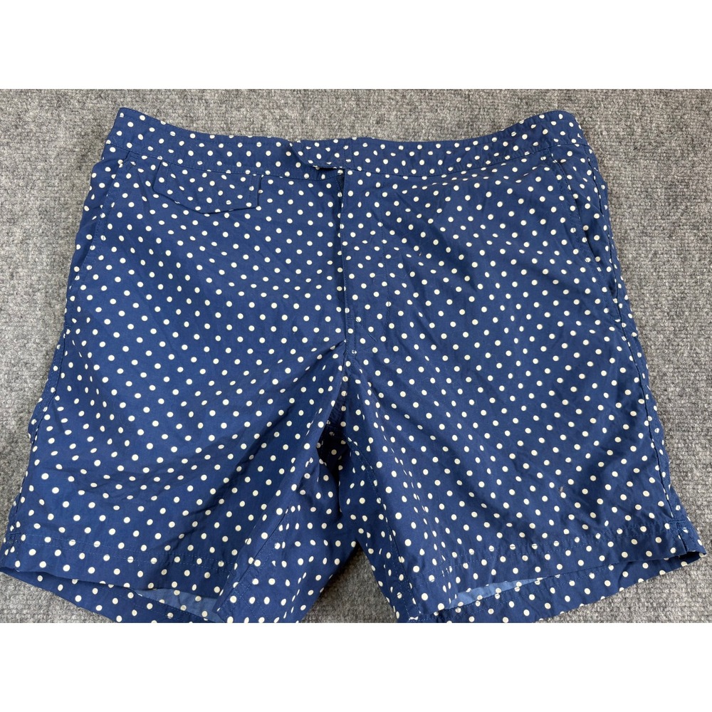 J.Crew Mens Navy Blue Polka Dot Swim Trunks Mesh Lined Board Shorts Size 32
